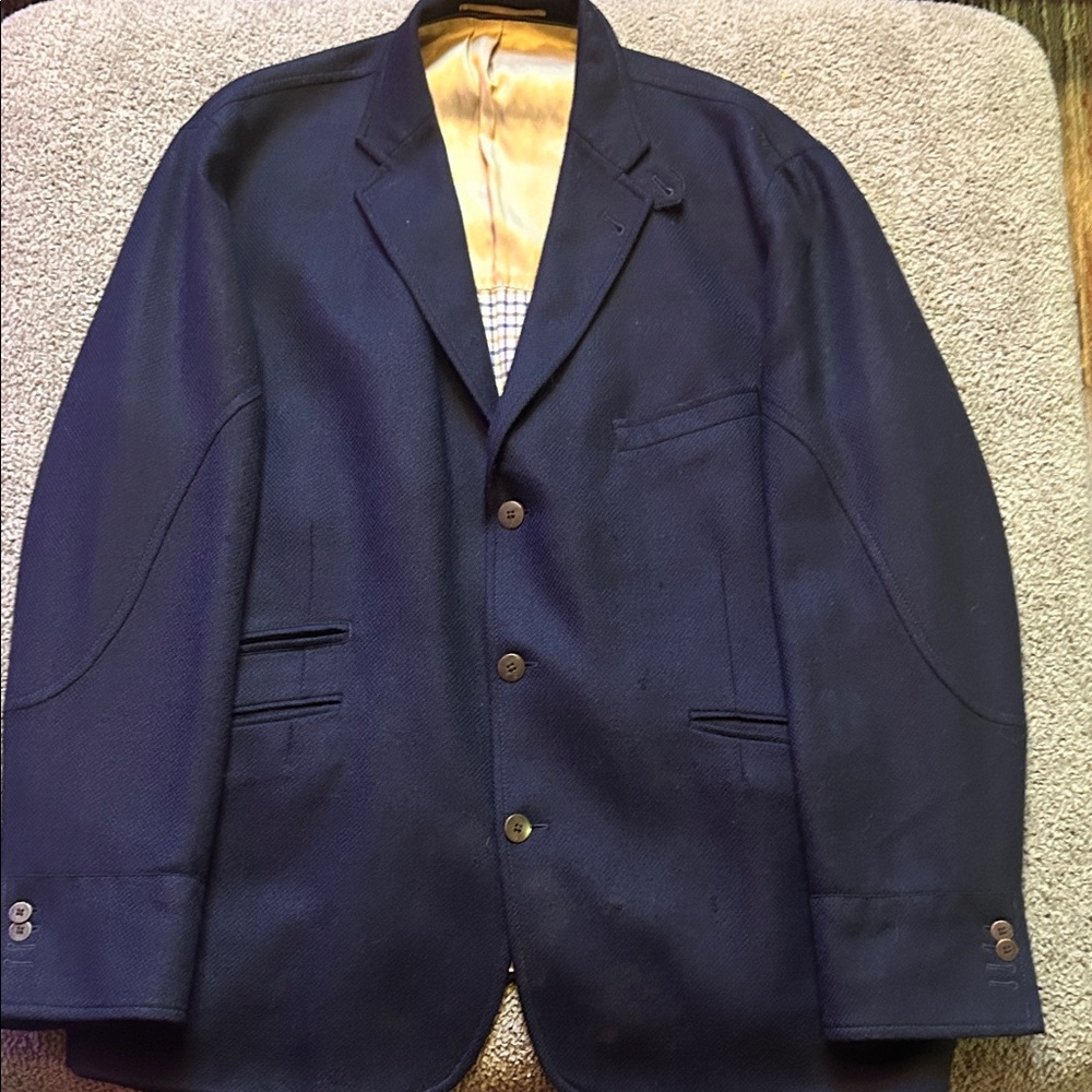Elegant Navy Jackard 95 Wool 5 Cashmere Men's Blazer